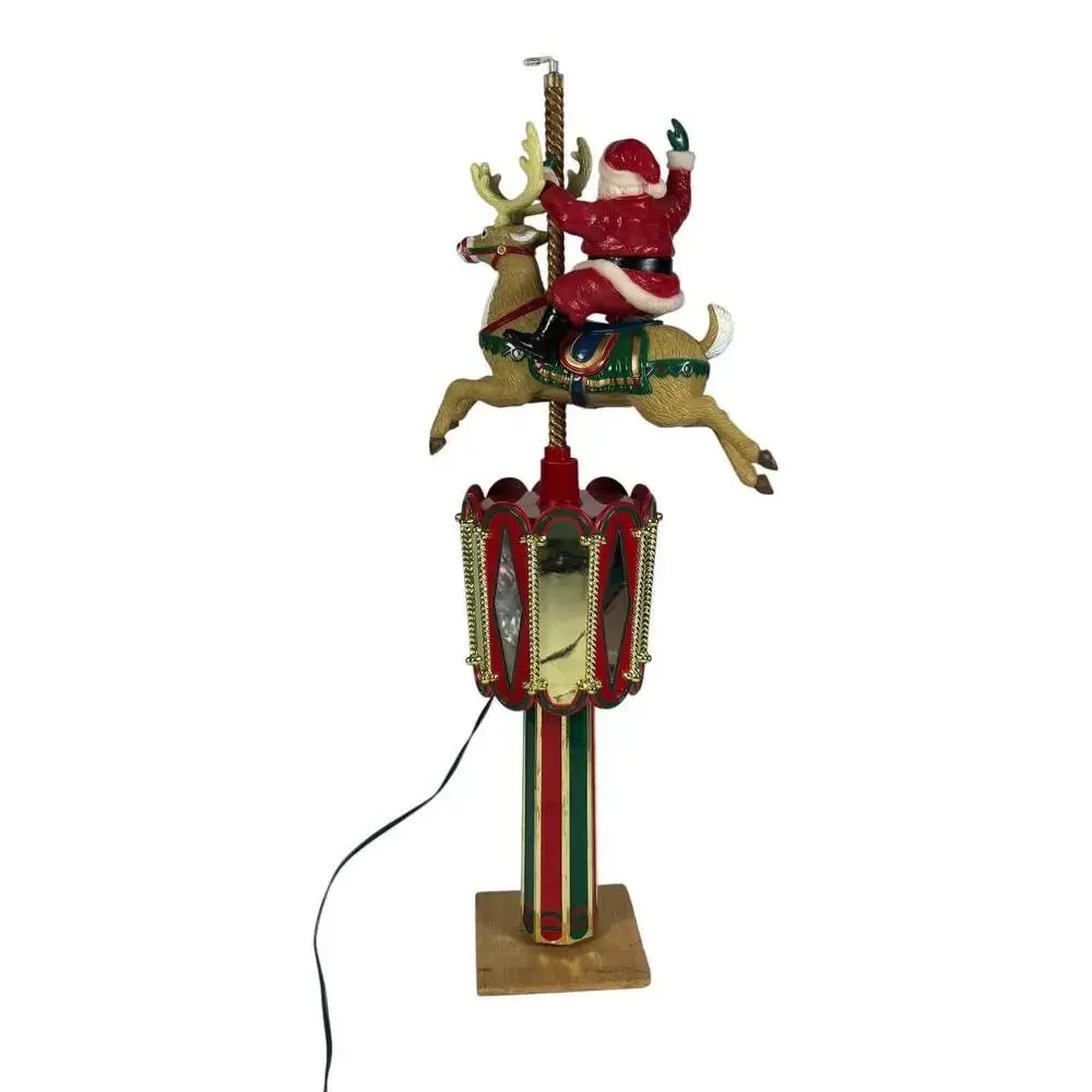 Mr Christmas Santa on Reindeer Carousel Tree Topper Table Piece Animated Working